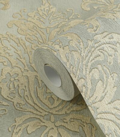 Blue non-woven vinyl wallpaper with straight match
