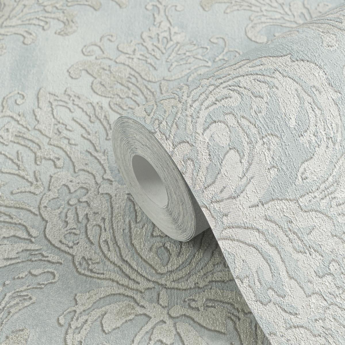 790493_1 Blue non-woven wallpaper with straight match pattern