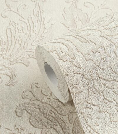 Beige non-woven vinyl wallpaper with classic design