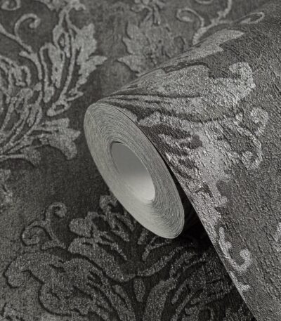 Gray non-woven vinyl wallpaper with artistic design