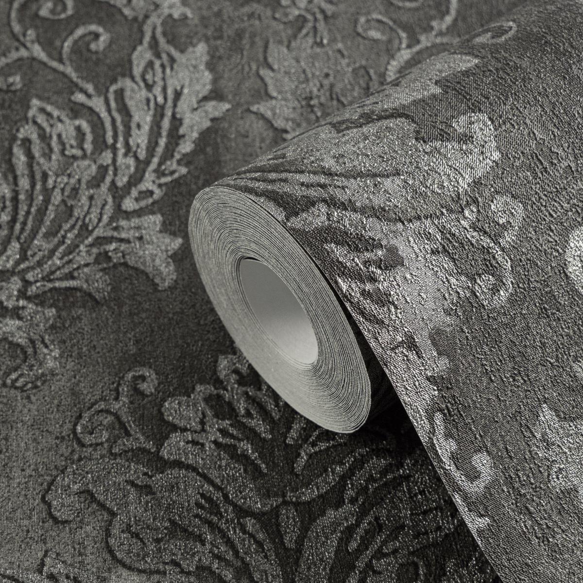 790496_1 Gray non-woven vinyl wallpaper with artistic design