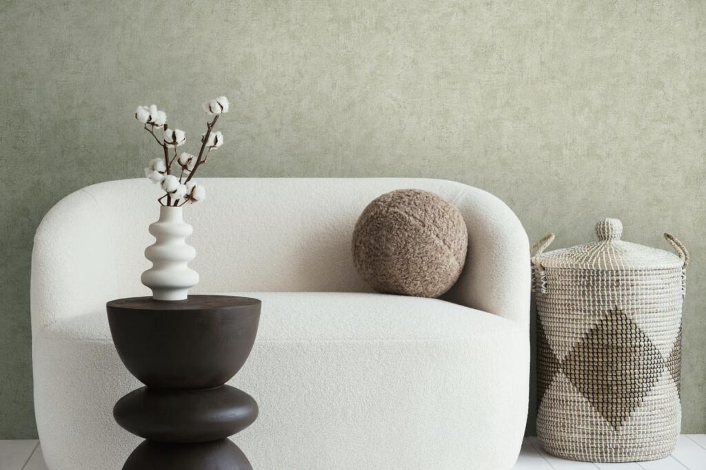 Green non-woven wallpaper with vinyl finish for bedrooms